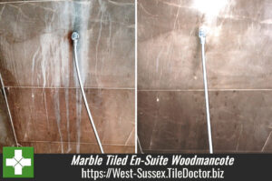 Damaged Marble Tiled En-Suite in Woodmancote