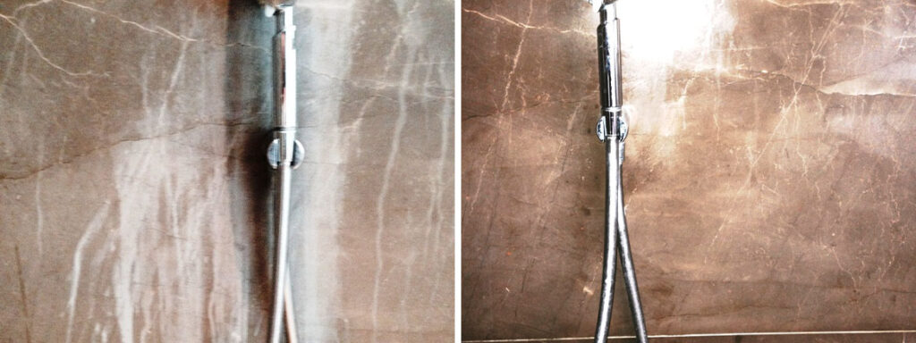 Damaged Marble Shower Tiles in Woodmancote Before After